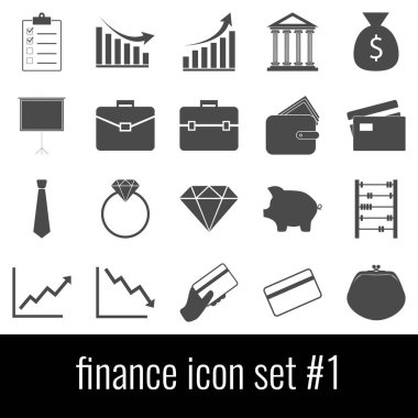 Finans. Simge 1 ayarlayın. Beyaz arka planda gri simgeleri.
