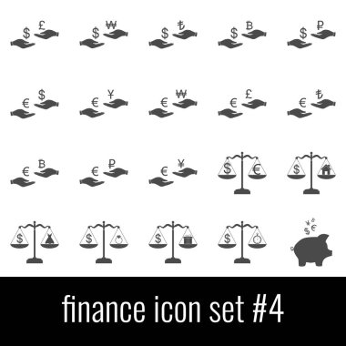 Finans. Icon set 4. Beyaz arka planda gri simgeleri.
