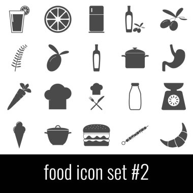 Gıda. Simge 2 ayarlayın. Beyaz arka planda gri simgeleri.