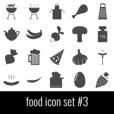 Gıda. Simge seti 3. Beyaz arka planda gri simgeleri.