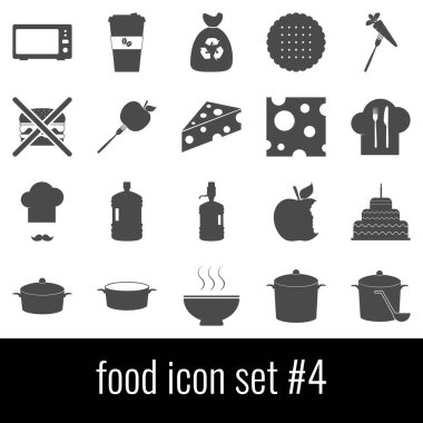 Gıda. Icon set 4. Beyaz arka planda gri simgeleri.