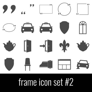 Çerçeve. Simge 2 ayarlayın. Beyaz arka planda gri simgeleri.