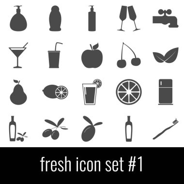 Taze. Simge 1 ayarlayın. Beyaz arka planda gri simgeleri.