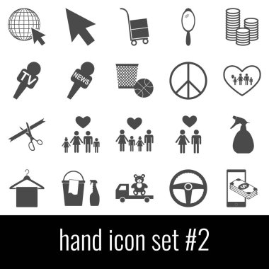 El. Simge 2 ayarlayın. Beyaz arka planda gri simgeleri.