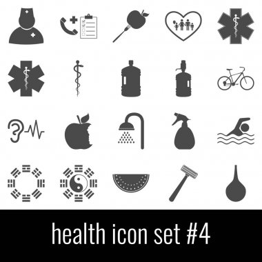 Sağlık. Icon set 4. Beyaz arka planda gri simgeleri.