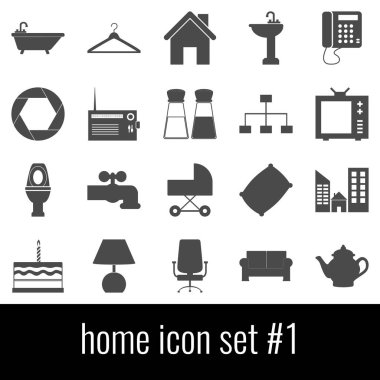 Ev. Simge 1 ayarlayın. Beyaz arka planda gri simgeleri.