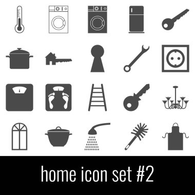 Ev. Simge 2 ayarlayın. Beyaz arka planda gri simgeleri.