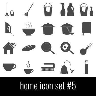 Ev. 5 simge seti. Beyaz arka planda gri simgeleri.