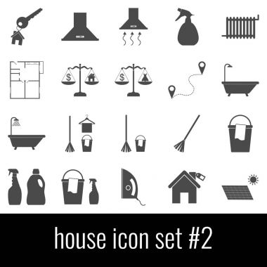 Ev. Simge 2 ayarlayın. Beyaz arka planda gri simgeleri.