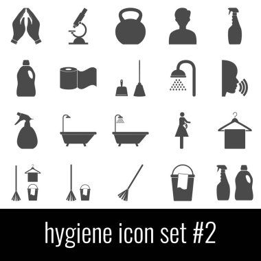 Hijyen. Simge 2 ayarlayın. Beyaz arka planda gri simgeleri.
