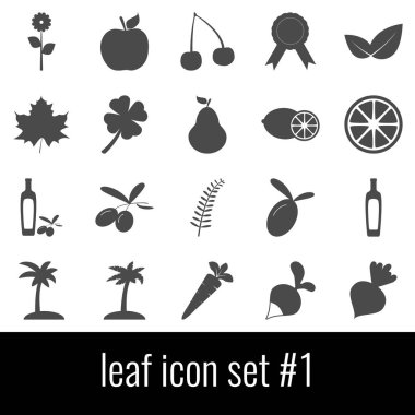 Yaprak. Simge 1 ayarlayın. Beyaz arka planda gri simgeleri.