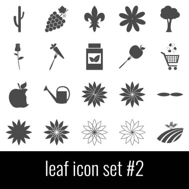 Yaprak. Simge 2 ayarlayın. Beyaz arka planda gri simgeleri.