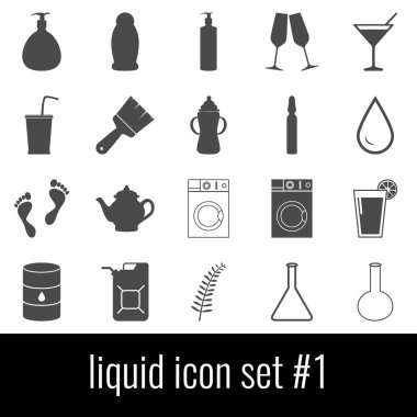 Sıvı. Simge 1 ayarlayın. Beyaz arka planda gri simgeleri.