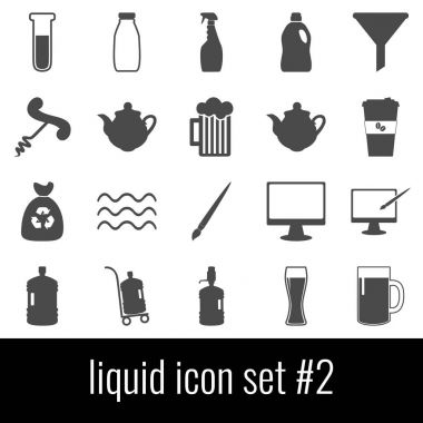 Sıvı. Simge 2 ayarlayın. Beyaz arka planda gri simgeleri.