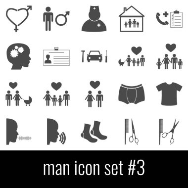 Adam simgesi 3 ayarlayın. Beyaz arka planda gri simgeleri.