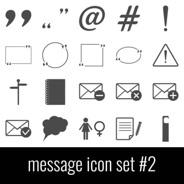 İleti. Simge 2 ayarlayın. Beyaz arka planda gri simgeleri.