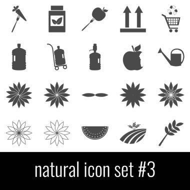 Doğal. Simge seti 3. Beyaz arka planda gri simgeleri.