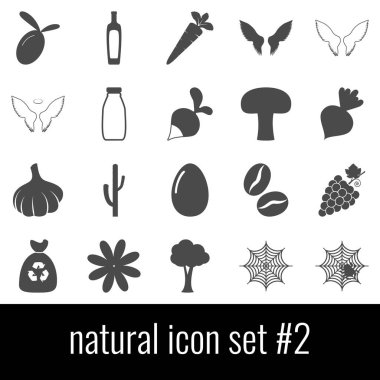 Doğal. Simge 2 ayarlayın. Beyaz arka planda gri simgeleri.