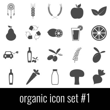 Organik. Simge 1 ayarlayın. Beyaz arka planda gri simgeleri.