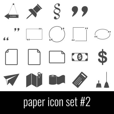 Kağıt. Simge 2 ayarlayın. Beyaz arka planda gri simgeleri.