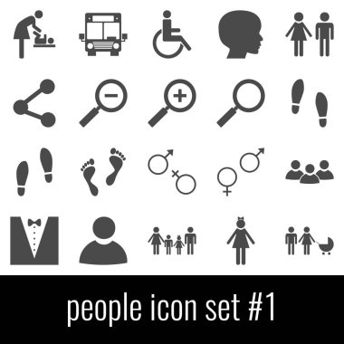İnsanlar. Simge 1 ayarlayın. Beyaz arka planda gri simgeleri.