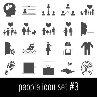 İnsanlar. Simge seti 3. Beyaz arka planda gri simgeleri.
