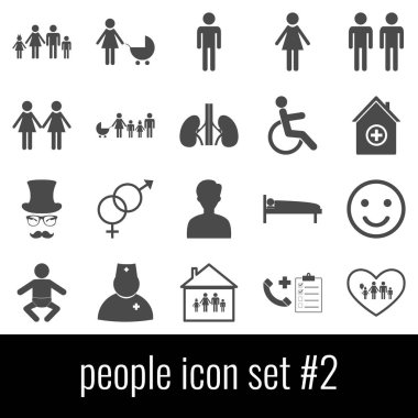 İnsanlar. Simge 2 ayarlayın. Beyaz arka planda gri simgeleri.