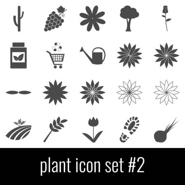 Bitki. Simge 2 ayarlayın. Beyaz arka planda gri simgeleri.