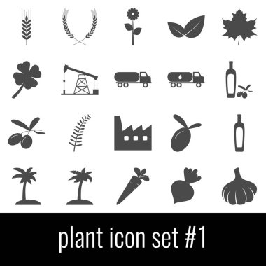 Bitki. Simge 1 ayarlayın. Beyaz arka planda gri simgeleri.