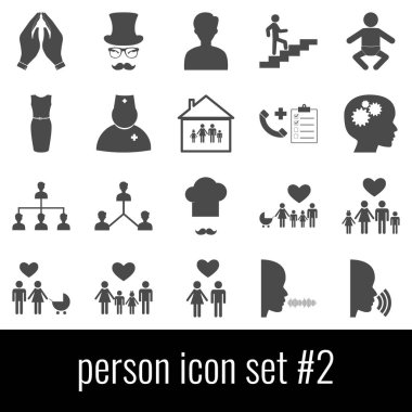 Kişi. Simge 2 ayarlayın. Beyaz arka planda gri simgeleri.