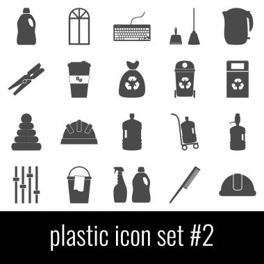 Plastik. Simge 2 ayarlayın. Beyaz arka planda gri simgeleri.