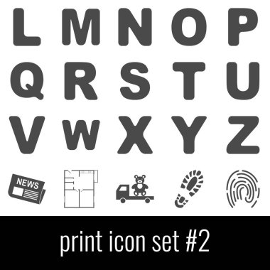 Yazdırın. Simge 2 ayarlayın. Beyaz arka planda gri simgeleri.