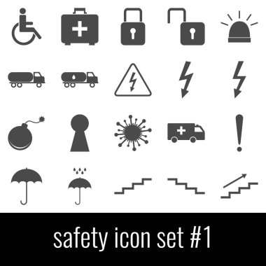 Emanet. Simge 1 ayarlayın. Beyaz arka planda gri simgeleri.