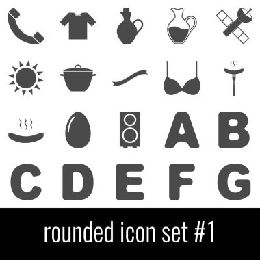 Yuvarlak. Simge 1 ayarlayın. Beyaz arka planda gri simgeleri.