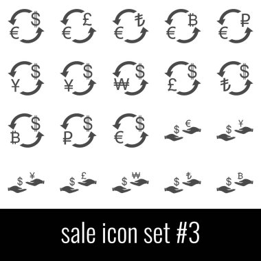 Satılık. Simge seti 3. Beyaz arka planda gri simgeleri.