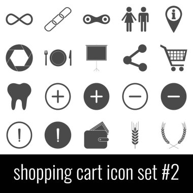 Alışveriş sepeti. Simge 2 ayarlayın. Beyaz arka planda gri simgeleri.