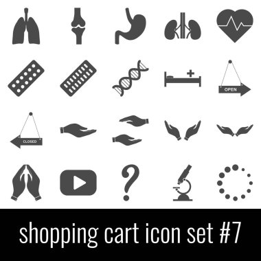 Alışveriş sepeti. Icon set 7. Beyaz arka planda gri simgeleri.