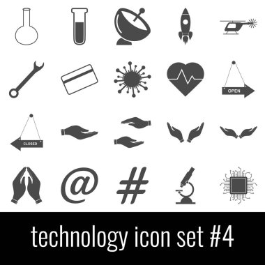 Teknoloji. Icon set 4. Beyaz arka planda gri simgeleri.