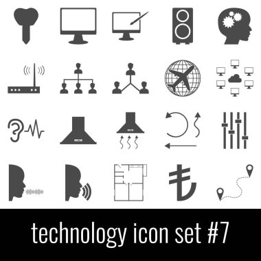 Teknoloji. Icon set 7. Beyaz arka planda gri simgeleri.