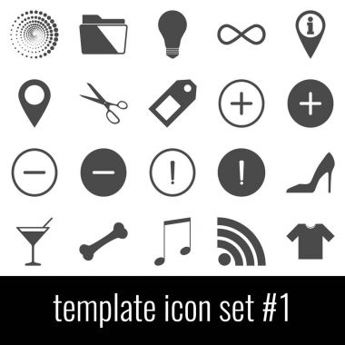 Şablon. Simge 1 ayarlayın. Beyaz arka planda gri simgeleri.