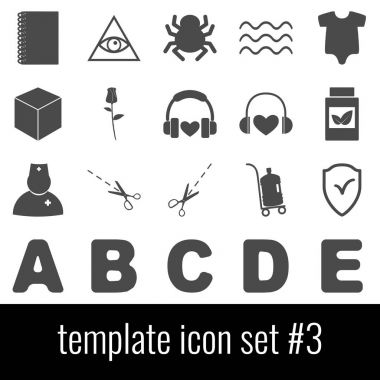 Şablon. Simge seti 3. Beyaz arka planda gri simgeleri.