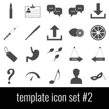 Şablon. Simge 2 ayarlayın. Beyaz arka planda gri simgeleri.