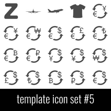 Şablon. 5 simge seti. Beyaz arka planda gri simgeleri.