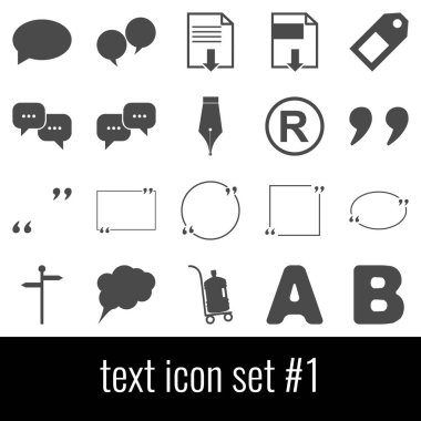 Metin. Simge 1 ayarlayın. Beyaz arka planda gri simgeleri.