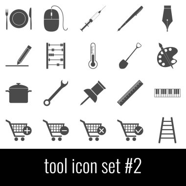 Aracı. Simge 2 ayarlayın. Beyaz arka planda gri simgeleri.