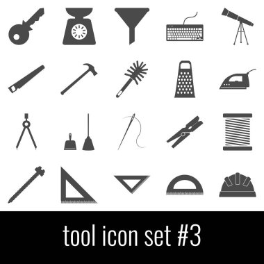 Aracı. Simge seti 3. Beyaz arka planda gri simgeleri.