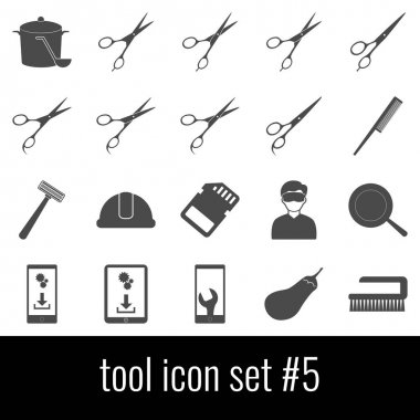 Aracı. 5 simge seti. Beyaz arka planda gri simgeleri.