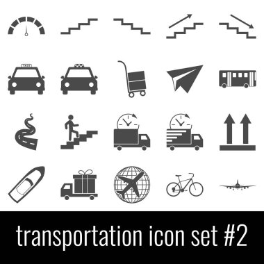 Ulaşım. Simge 2 ayarlayın. Beyaz arka planda gri simgeleri.