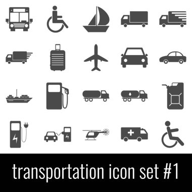 Ulaşım. Simge 1 ayarlayın. Beyaz arka planda gri simgeleri.