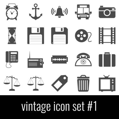 Vintage. Simge 1 ayarlayın. Beyaz arka planda gri simgeleri.